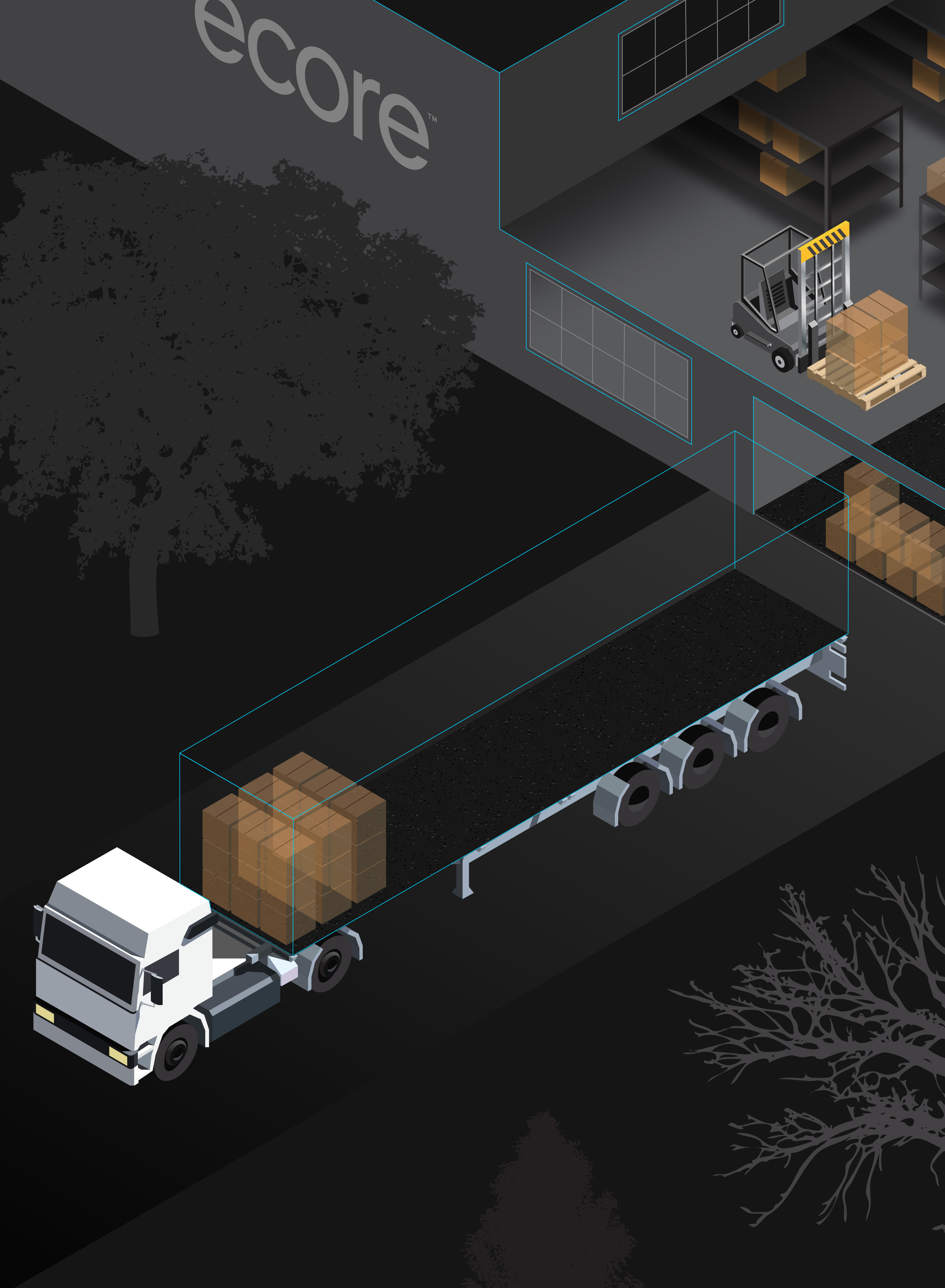 Blueprint of a transportation and semi-truck facility featuring Ecore flooring options in each room or space