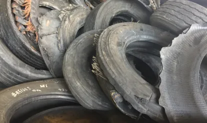 A stack of end of like commercial tires ready to be upcycled